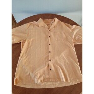 Tommy Bahama Men's Camp Hawaiian Shirt Orange 100% Silk Shirt XL Embroidered